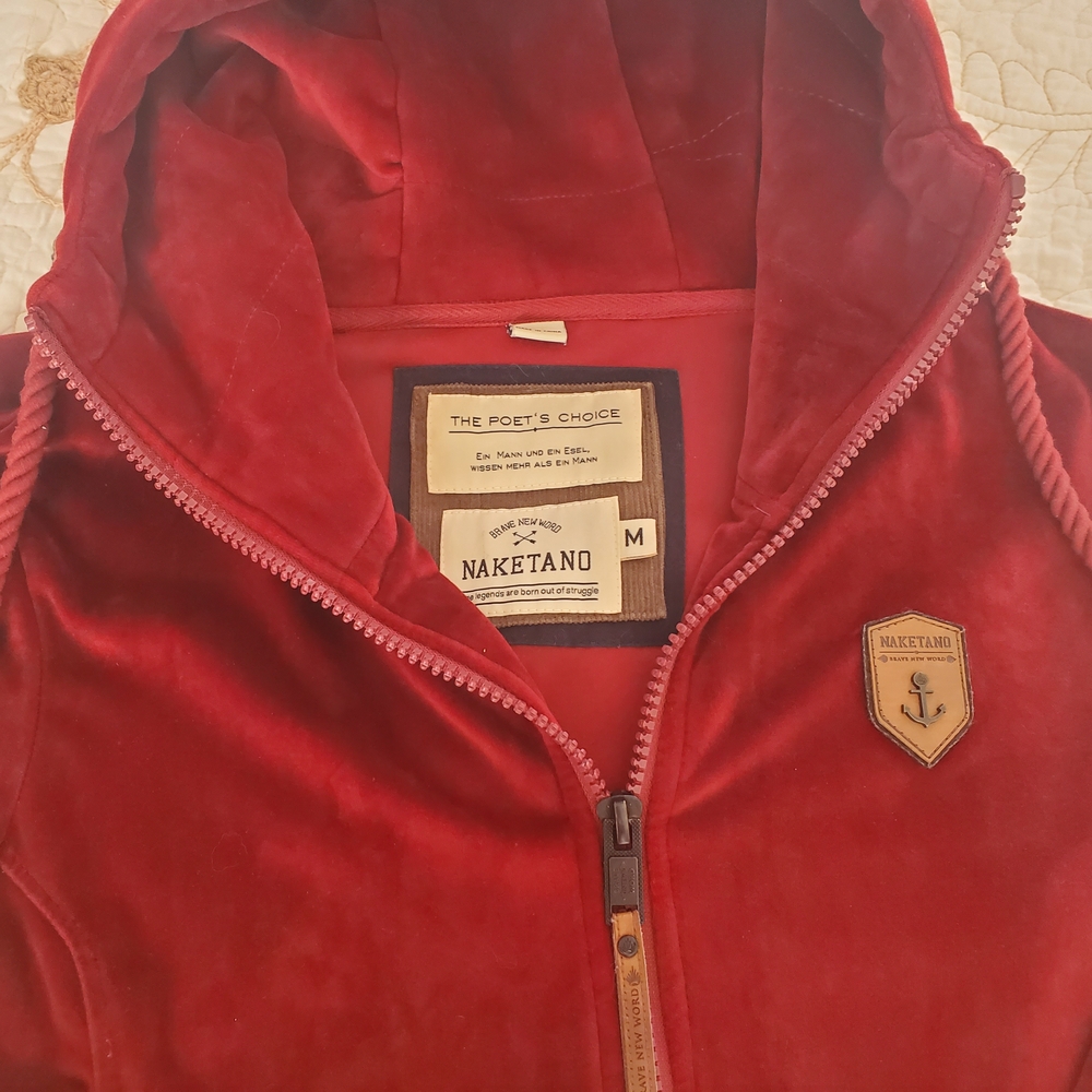 Naketano RARE Deep Red Velour Hooded Jacket